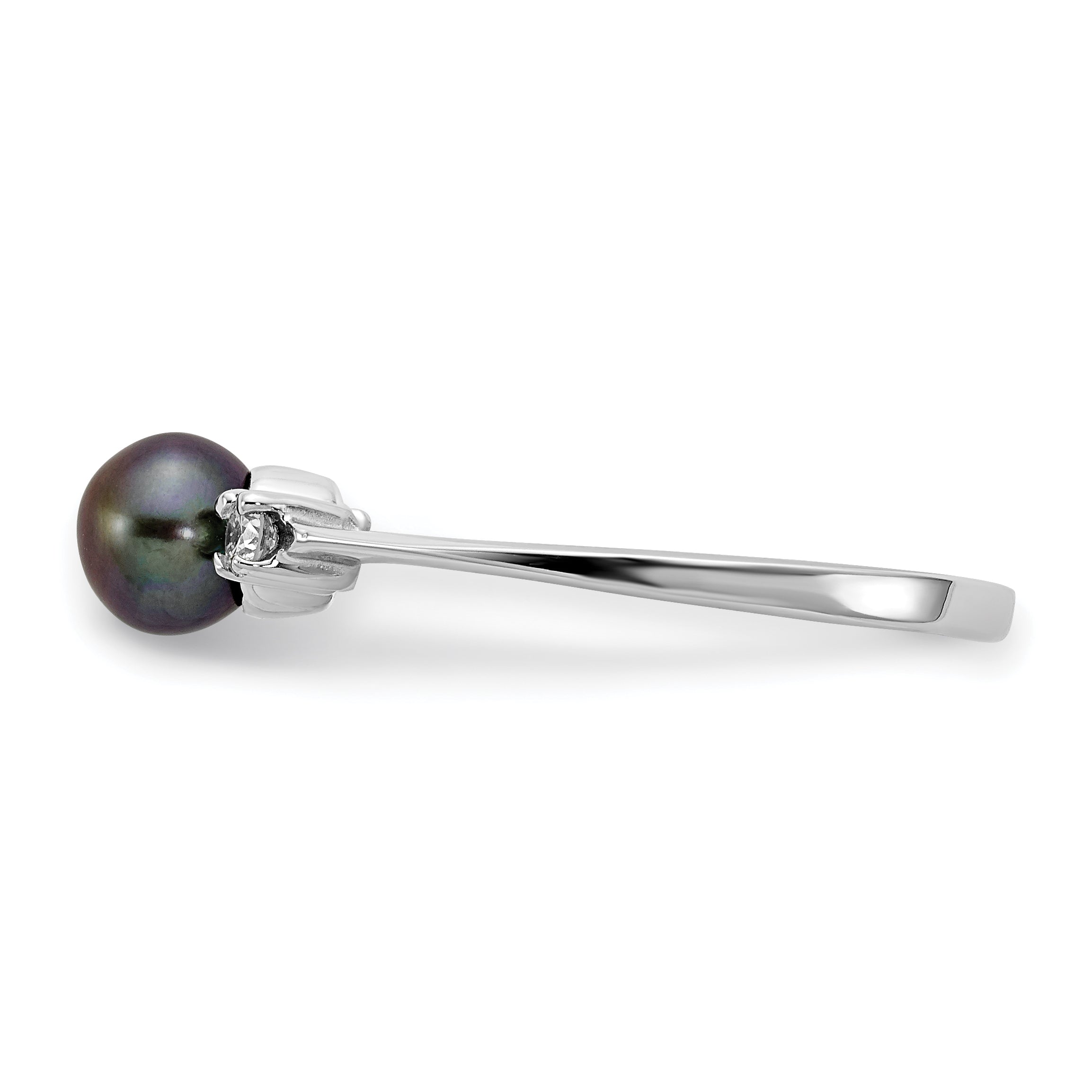 14k White Gold 5mm Black Freshwater Cultured Pearl and 1/15 carat A Diamond Ring X9742BP/A