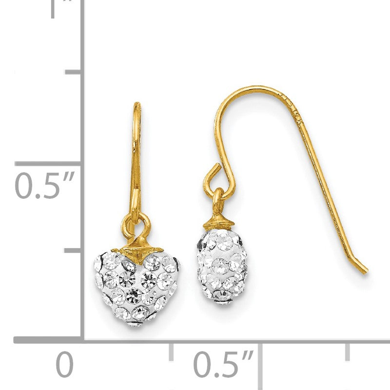 14k Crystal Heart Dangle French Hook Earrings YE1555