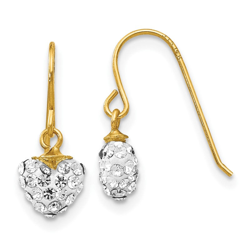 14k Crystal Heart Dangle French Hook Earrings YE1555
