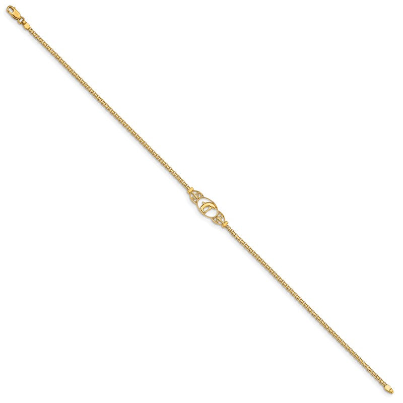 14k Polished Dolphin and Filigree Bismark Chain 10 inch Anklet ANK2