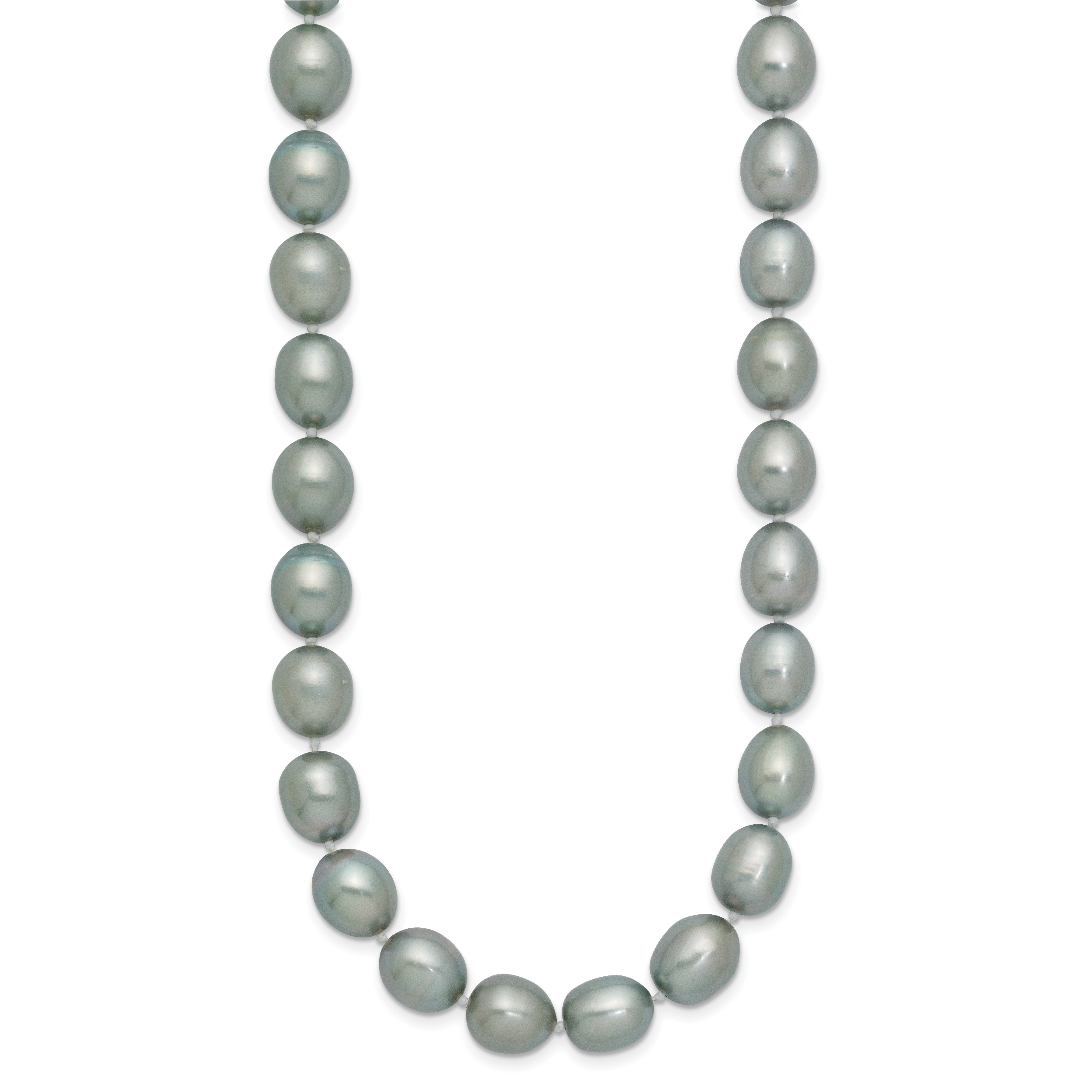 14k White Gold 8-9mm Grey Rice Freshwater Cultured Pearl 16 inch Necklace XF415