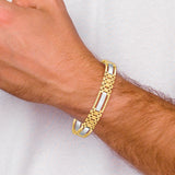 14k Two-tone Polished and Satin 10.2mm Multi Link with Bars 8.75 inch Mens Bracelet GB255