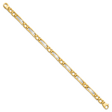 14k Two-tone Polished and Satin 6.3mm Fancy Bar Link 8.5 inch Mens Bracelet GB247