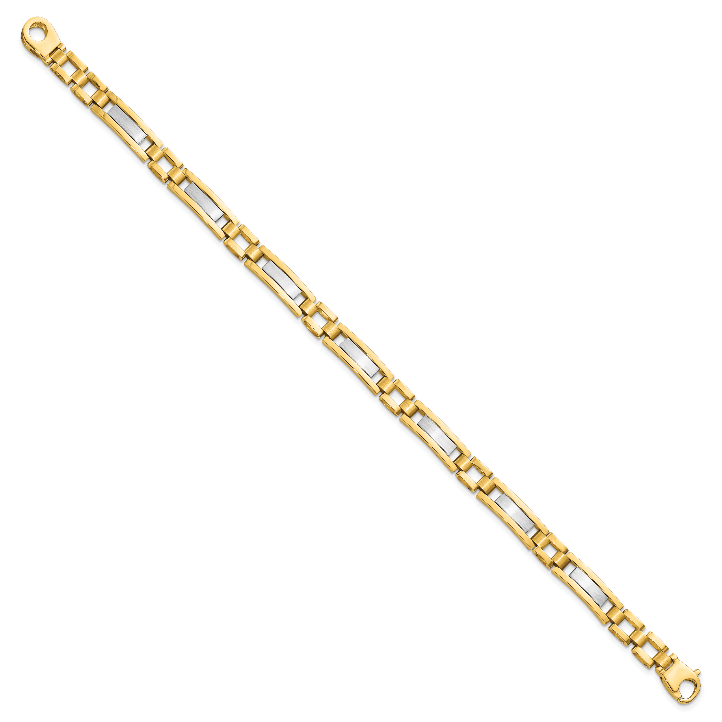 14k Two-tone Polished and Satin 6.3mm Fancy Bar Link 8.5 inch Mens Bracelet GB247