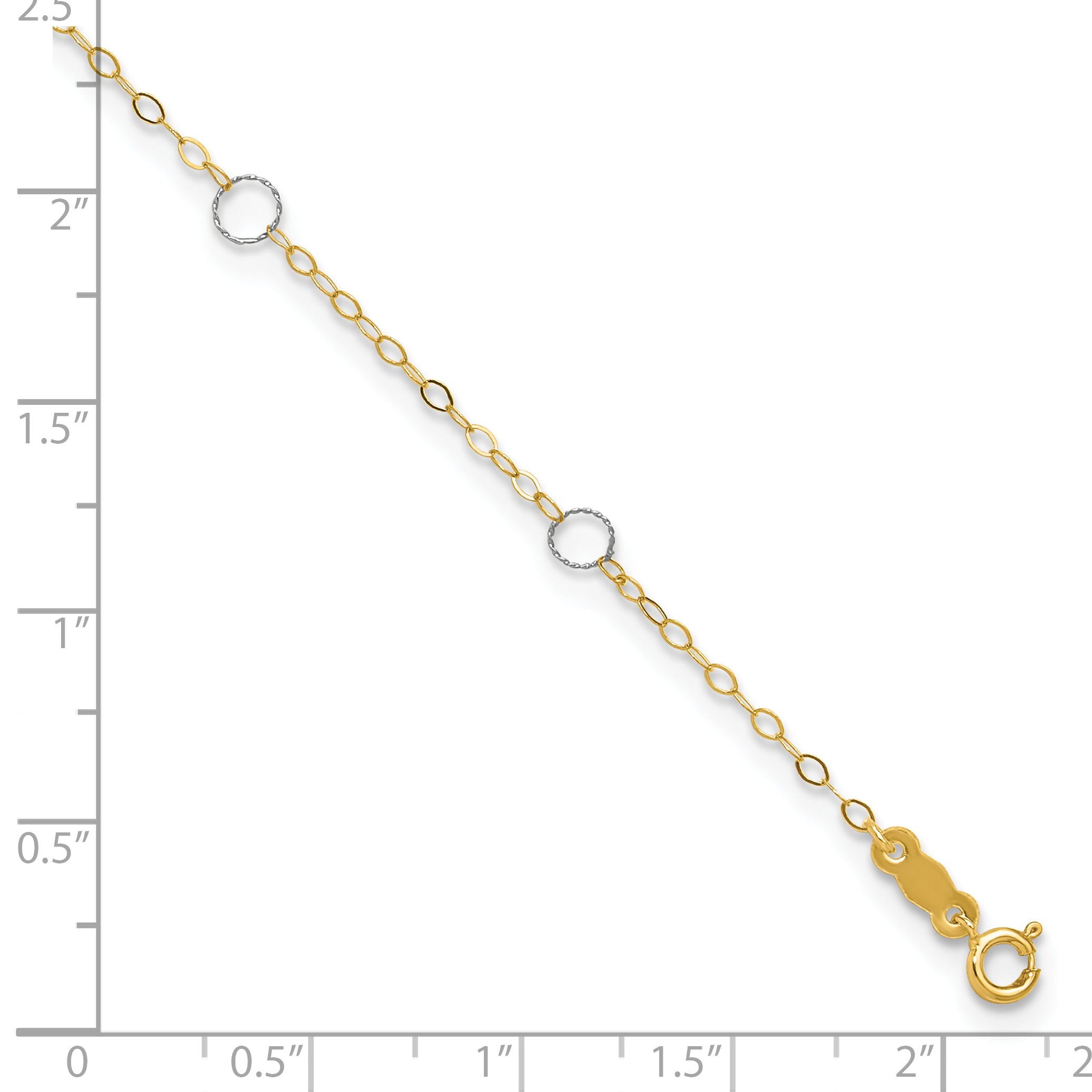 14k Two-tone Circles 7-Station 9 inch Plus 1 inch Extender - Total 10 inch Anklet ANK184