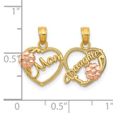 14k Two-tone with Flowers MOM - DAUGHTER 2-Piece Break-apart Hearts Pendant K1714
