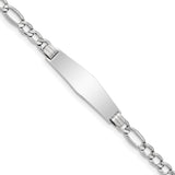 14K White Gold Polished Semi-Solid Chain/Solid Plate Figaro Link Soft Diamond Shape 34x10mm Plate 7 inch ID Bracelet DCID135CW