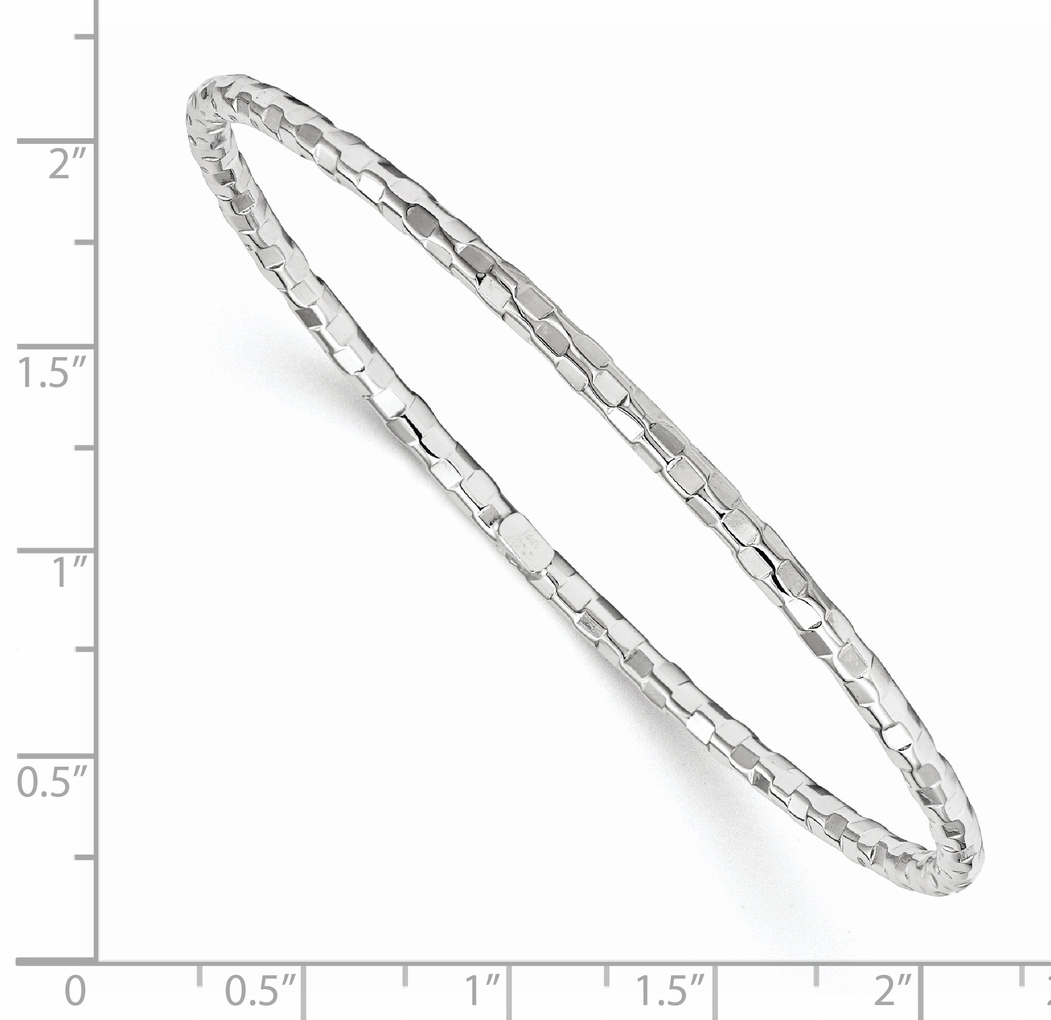 14k White Gold Polished Textured 3.00mm Slip-on Round Bangle Bracelet DB584