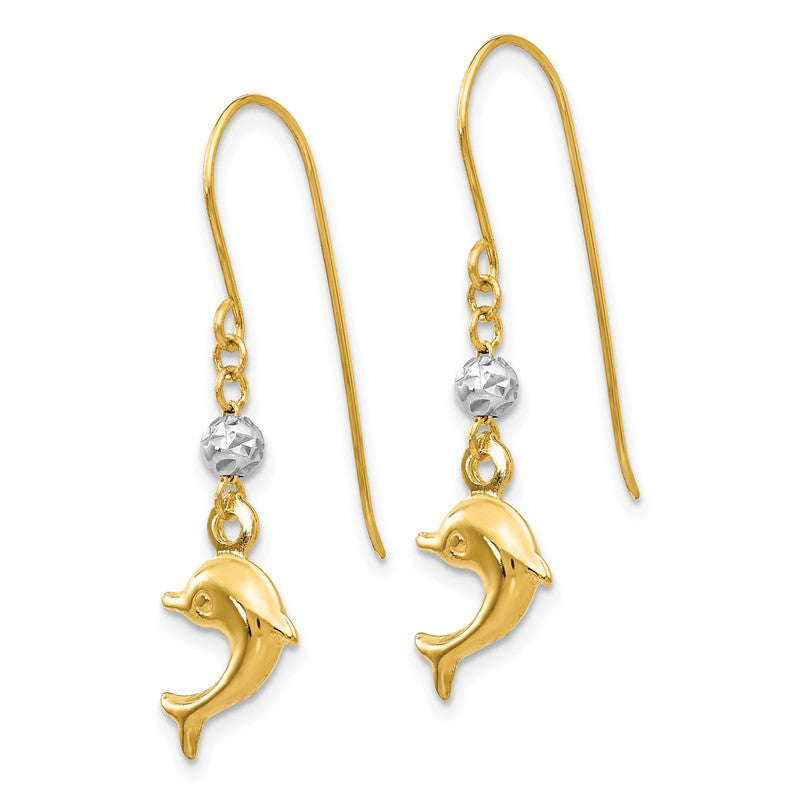 14K Two-tone Puffed Dolphin French Hook Earrings H1133