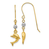 14K Two-tone Puffed Dolphin French Hook Earrings H1133