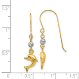 14K Two-tone Puffed Dolphin French Hook Earrings H1133