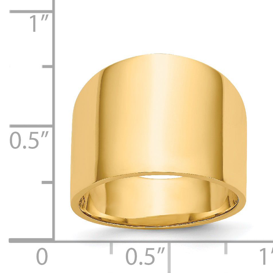 14K 15mm Flat-top Tapered Cigar Band Ring K4632