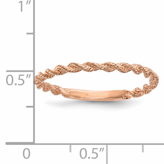 14k Rose Gold Polished Twisted Rope Ring R605