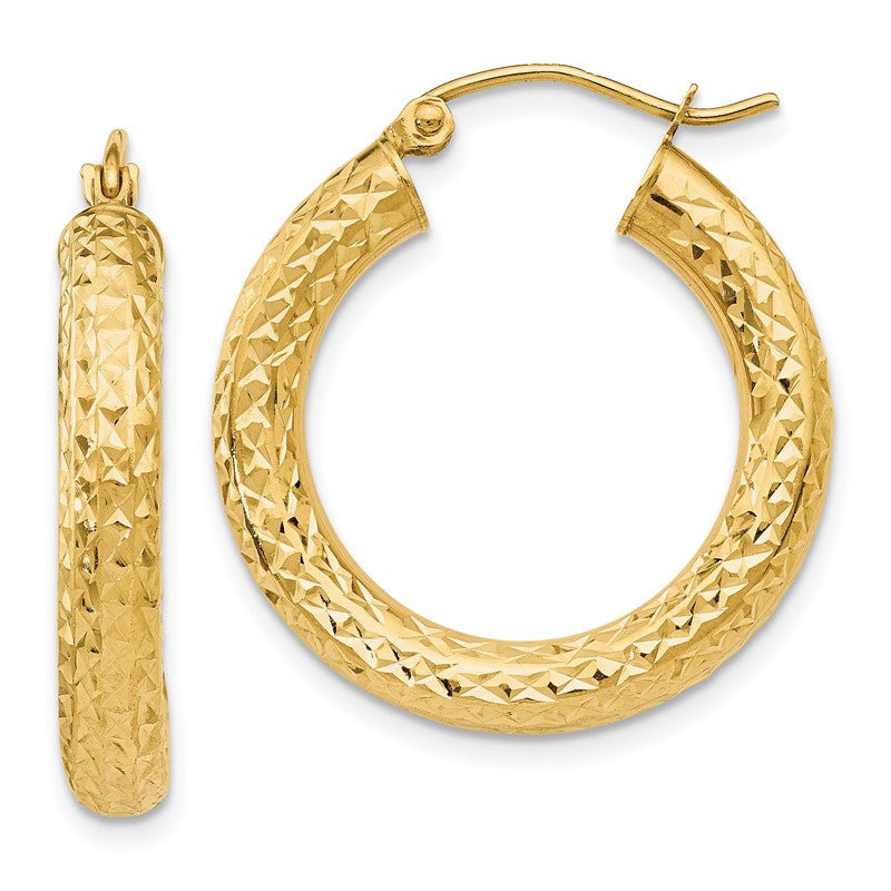 14k 4x25mm Diamond-cut Round Tube Hoop Earrings TC536