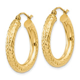 14k 4x25mm Diamond-cut Round Tube Hoop Earrings TC536