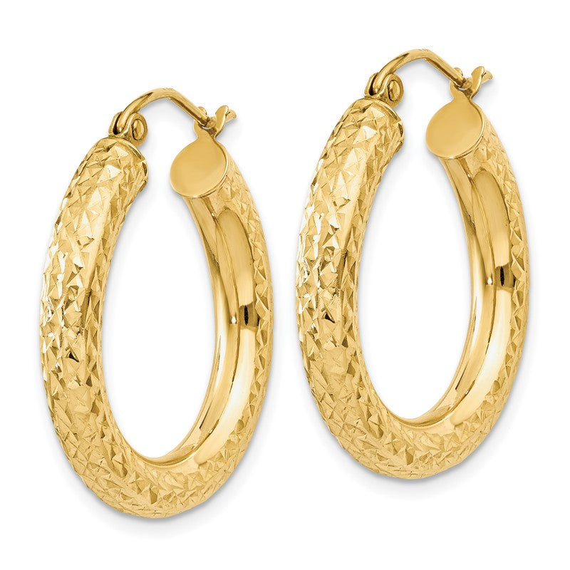 14k 4x25mm Diamond-cut Round Tube Hoop Earrings TC536