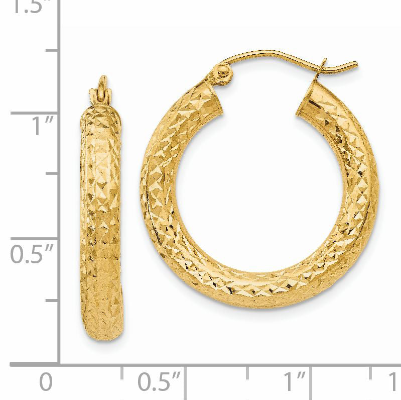 14k 4x25mm Diamond-cut Round Tube Hoop Earrings TC536