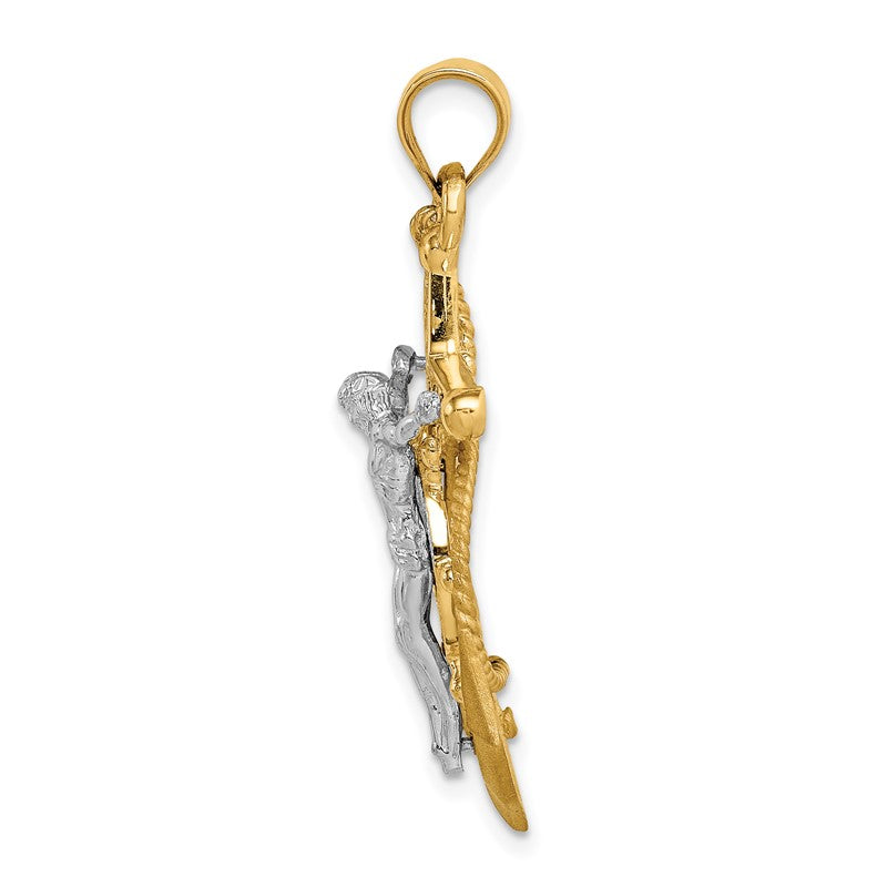 14K Two-tone Polished and Satin Diamond-cut Mariner Crucifix Pendant D4668