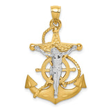 14K Two-tone Polished and Satin Diamond-cut Mariner Crucifix Pendant D4668