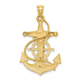 14K Two-tone Polished and Satin Diamond-cut Mariner Crucifix Pendant D4668