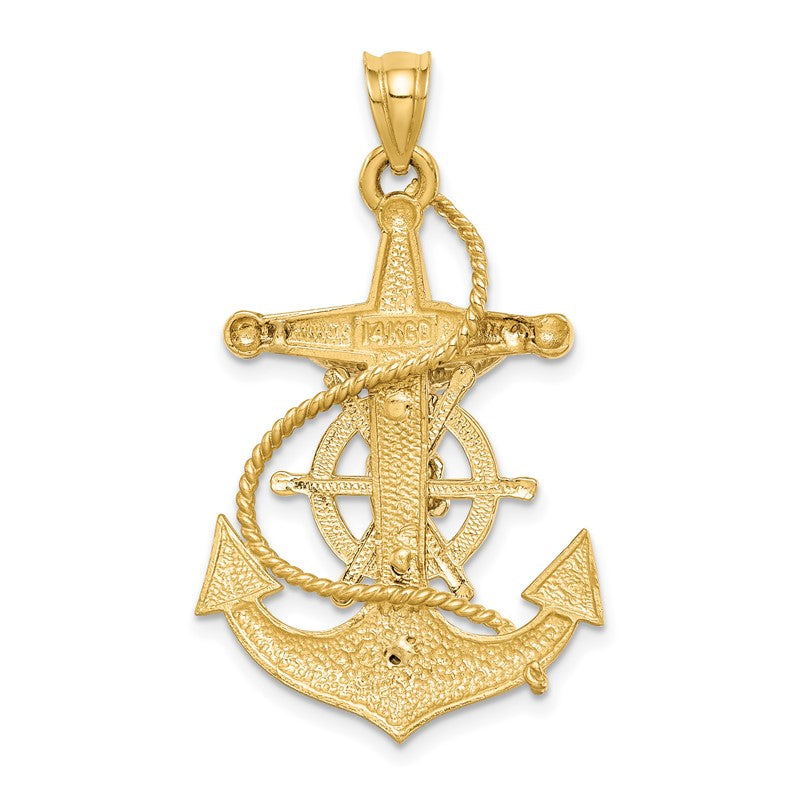 14K Two-tone Polished and Satin Diamond-cut Mariner Crucifix Pendant D4668