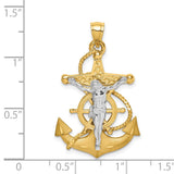 14K Two-tone Polished and Satin Diamond-cut Mariner Crucifix Pendant D4668