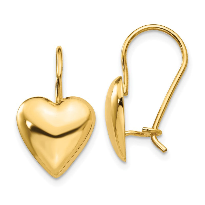 14k 11.5mm Polished Puffed Heart Kidney Wire Earrings H1042