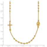 14k Polished Cross and Miraculous Medal Beaded Rosary Design 16 inch Necklace SF2504