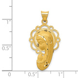 14k Satin and Polished Diamond-cut Virgin Mary Scalloped Edge Pendant K5655