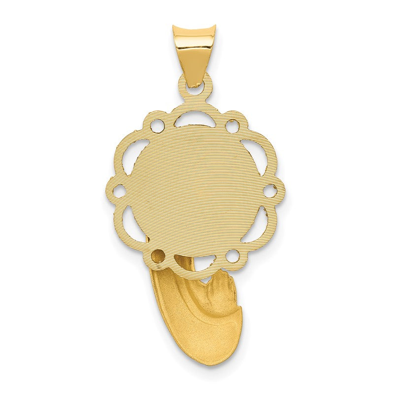 14k Satin and Polished Diamond-cut Virgin Mary Scalloped Edge Pendant K5655