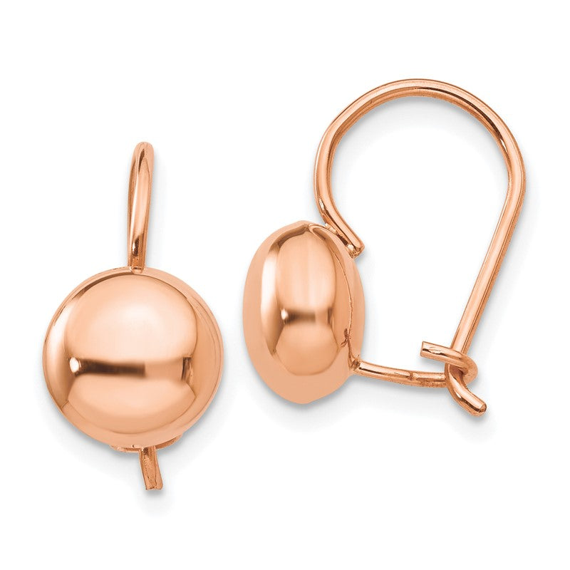 14k Rose Gold 8mm Polished Button Kidney Wire Earrings H1033