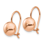 14k Rose Gold 8mm Polished Button Kidney Wire Earrings H1033