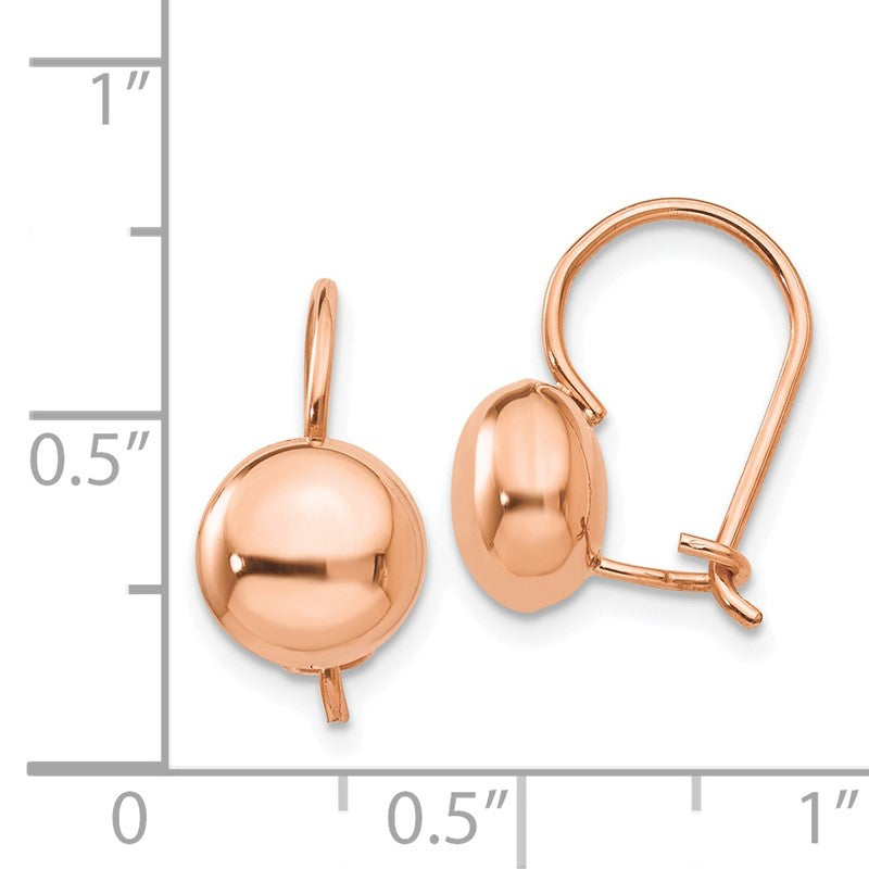 14k Rose Gold 8mm Polished Button Kidney Wire Earrings H1033