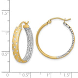 14k w/White Rhodium Polished Satin Diamond-cut In/Out Hoop Earrings TF1576