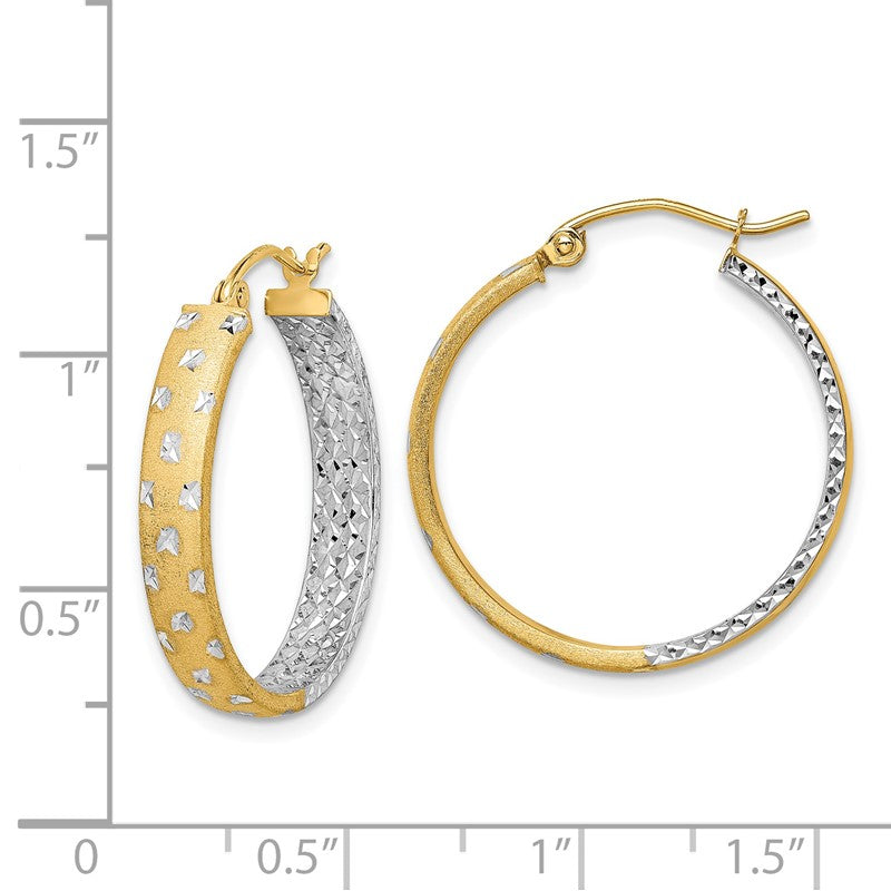 14k w/White Rhodium Polished Satin Diamond-cut In/Out Hoop Earrings TF1576