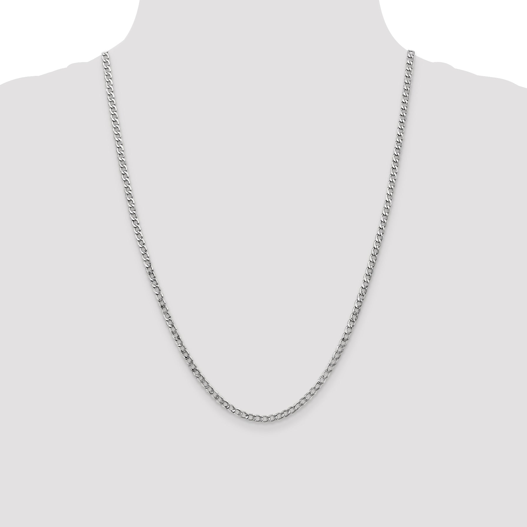 14K White Gold 10 inch 3.35mm Semi-Solid Curb with Lobster Clasp Anklet BC103