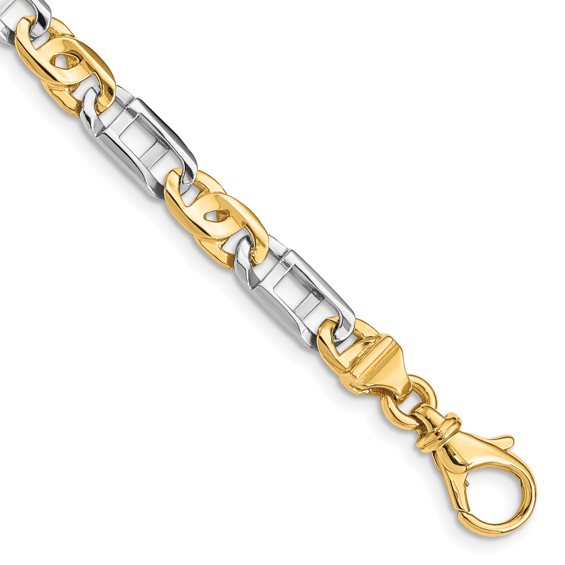 14K Two-tone 18 inch 5.5mm Hand Polished Fancy Link with Fancy Lobster Clasp Chain LK522