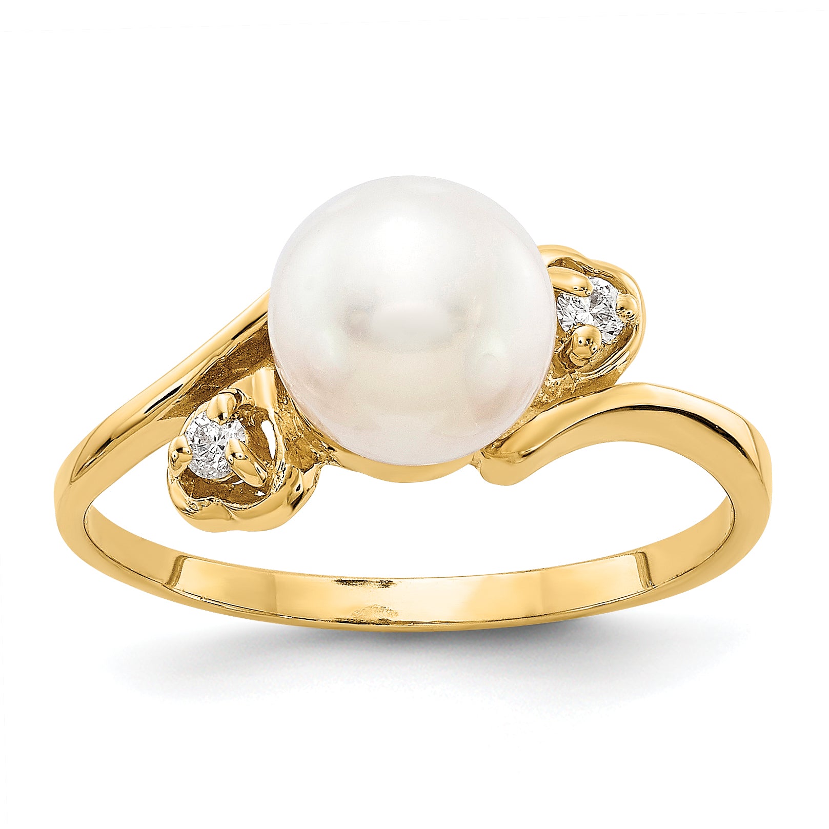 14k 7mm White Freshwater Cultured Pearl and 1/20 carat AA Diamond Ring Y4304PL/AA