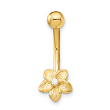14k 14 Gauge CZ Flower Belly Ring BD142