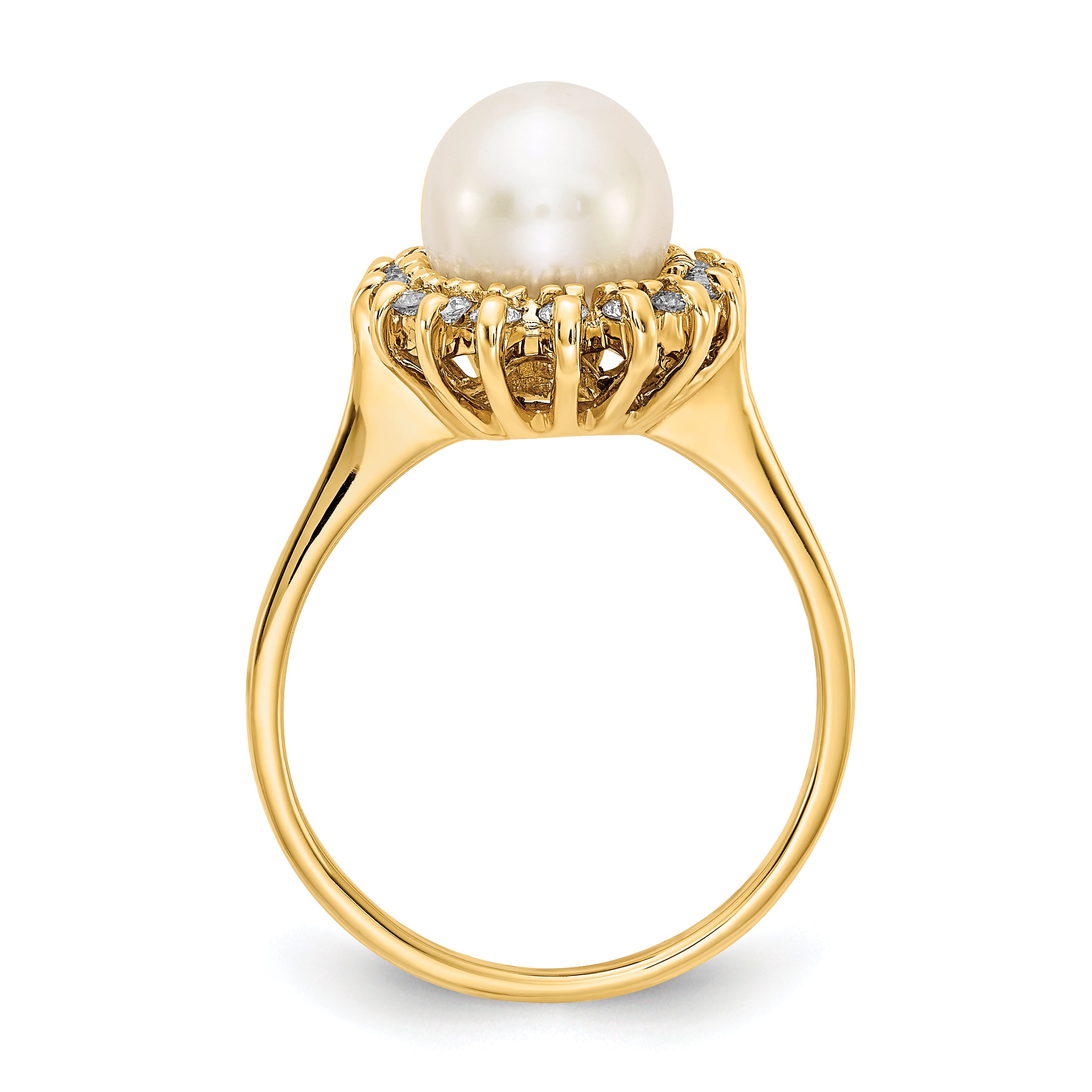 14k 7.5mm White Freshwater Cultured Pearl and 1/4 carat AAA Diamond Halo Ring Y4378PL/AAA