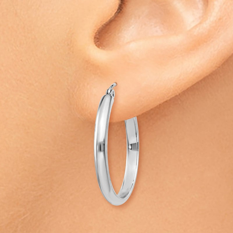 14k White Gold 2.75x25mm Polished Tube Hoop Earrings TC650