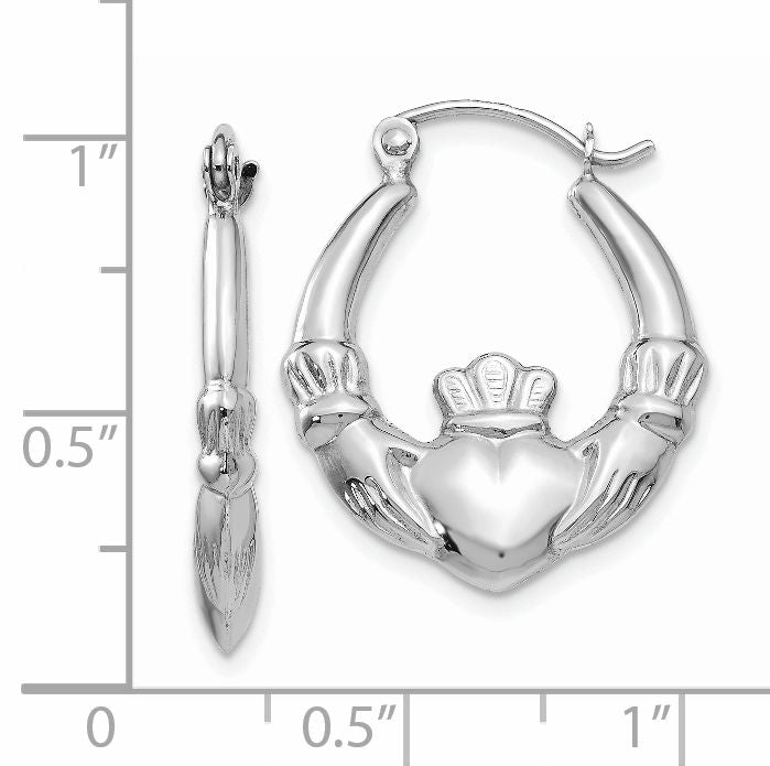 14k White Gold Claddagh Hoop Earrings TC501