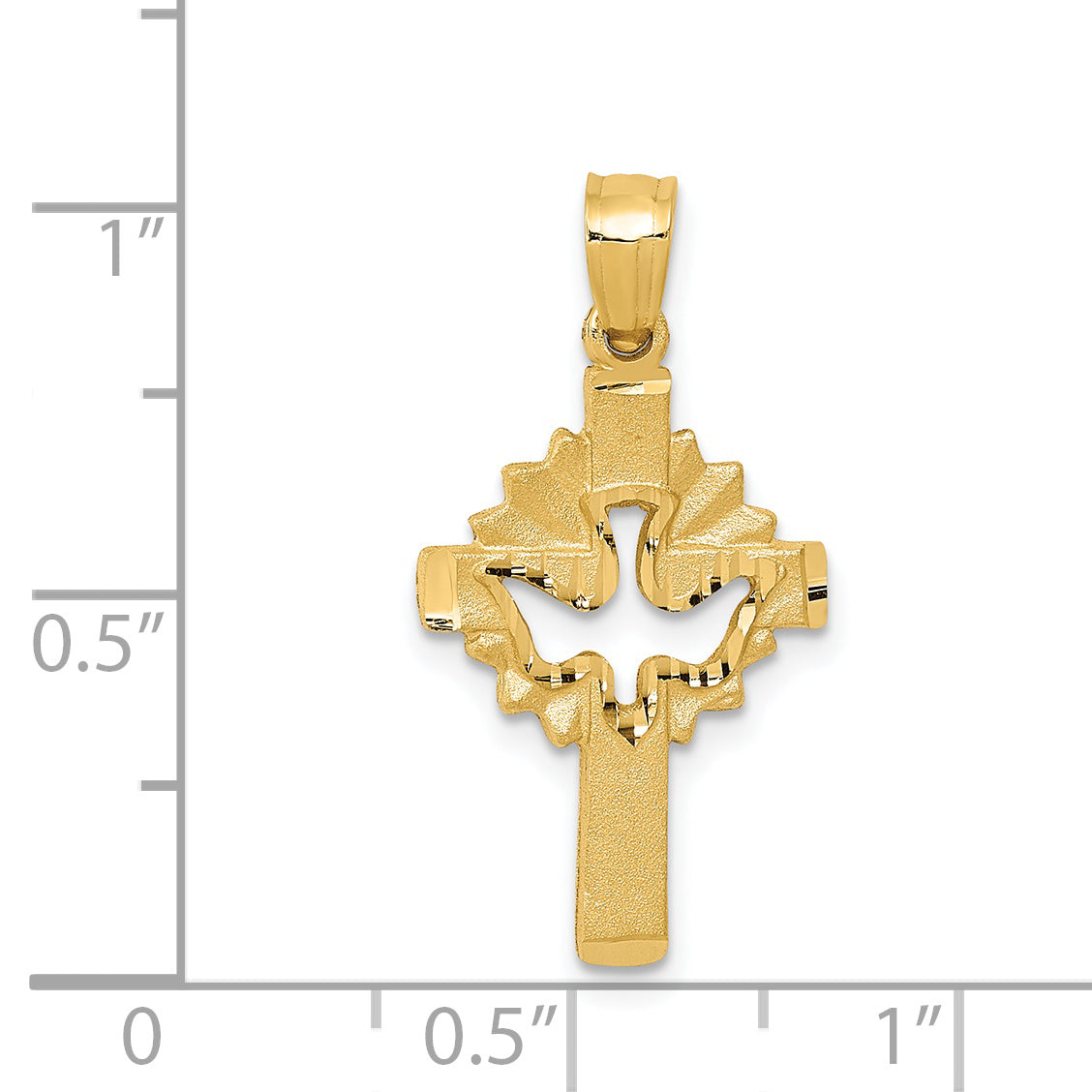 14k Satin Diamond-cut Dove Cross Charm D35