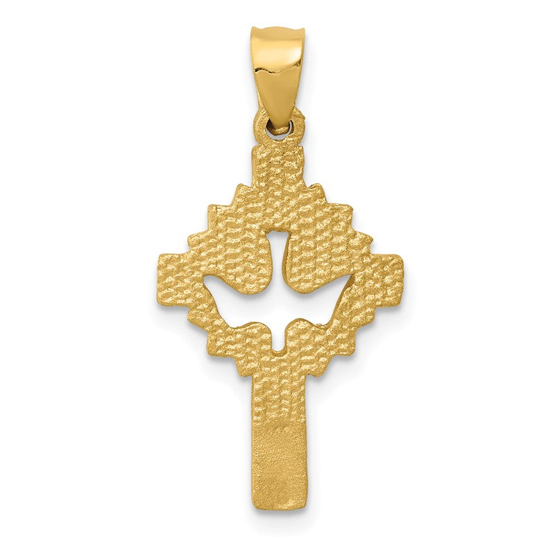 14k Satin Diamond-cut Dove Cross Charm D35