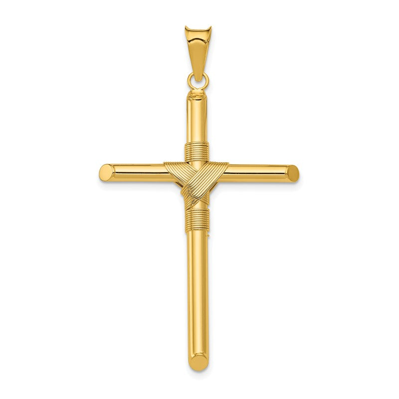 14K Polished with Center Wrap Tube Cross Pendant K6186