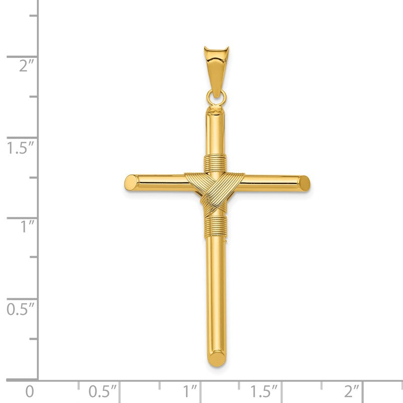 14K Polished with Center Wrap Tube Cross Pendant K6186