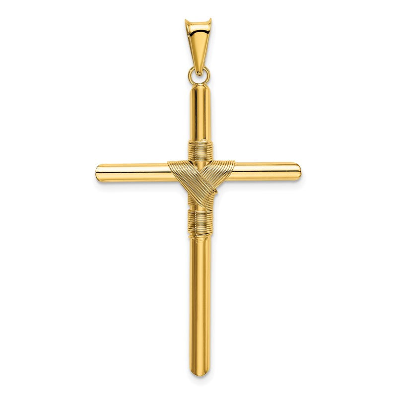 14K Polished with Center Wrap Tube Cross Pendant K6186