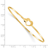14K Brushed and Polished Two Hearts Clasp 1.60mm Flexible Oval Bangle Bracelet DB686