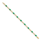 14k White Gold Complete Diamond and Oval Emerald Paperclip Link 7.25 inch Bracelet BM4489