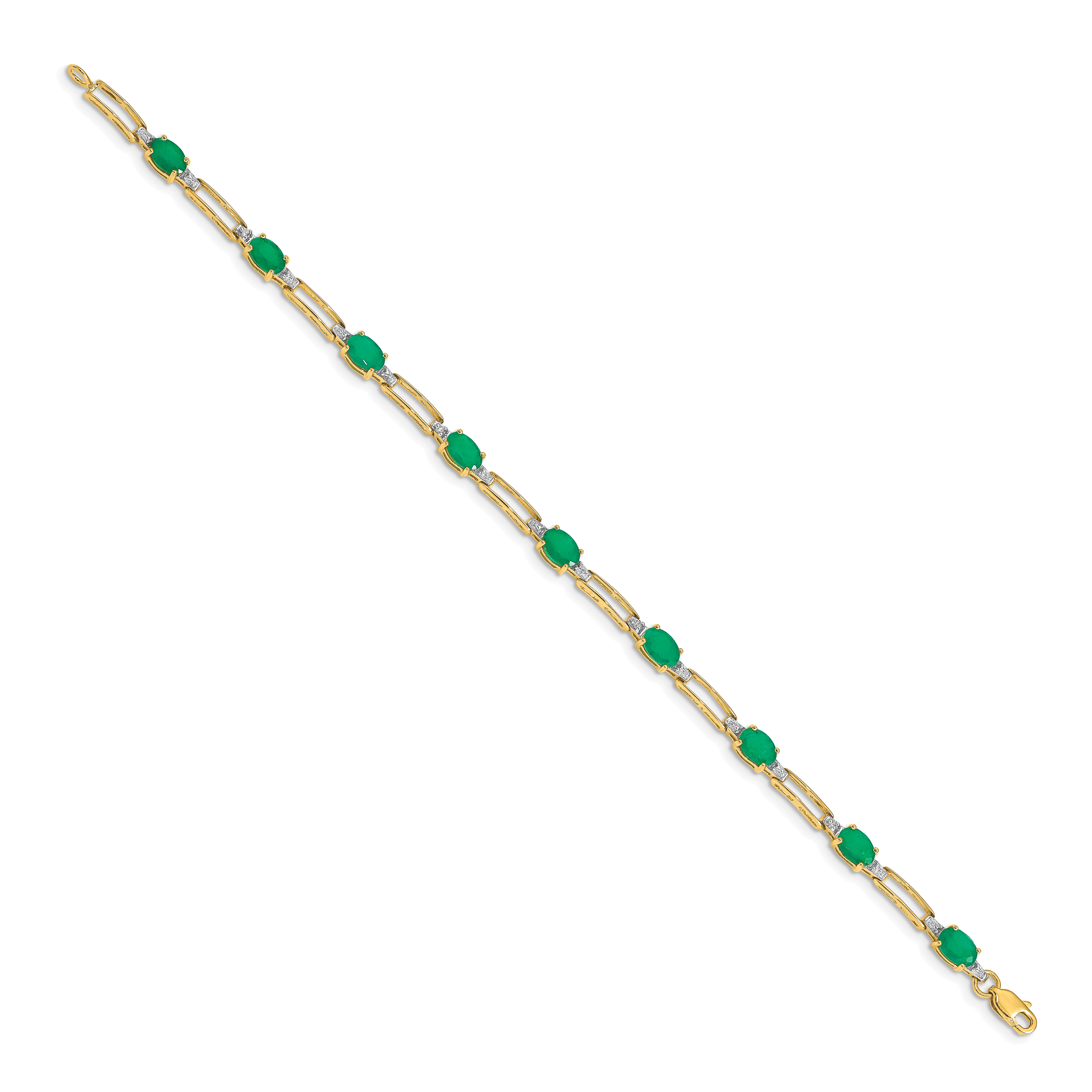 14k White Gold Complete Diamond and Oval Emerald Paperclip Link 7.25 inch Bracelet BM4489